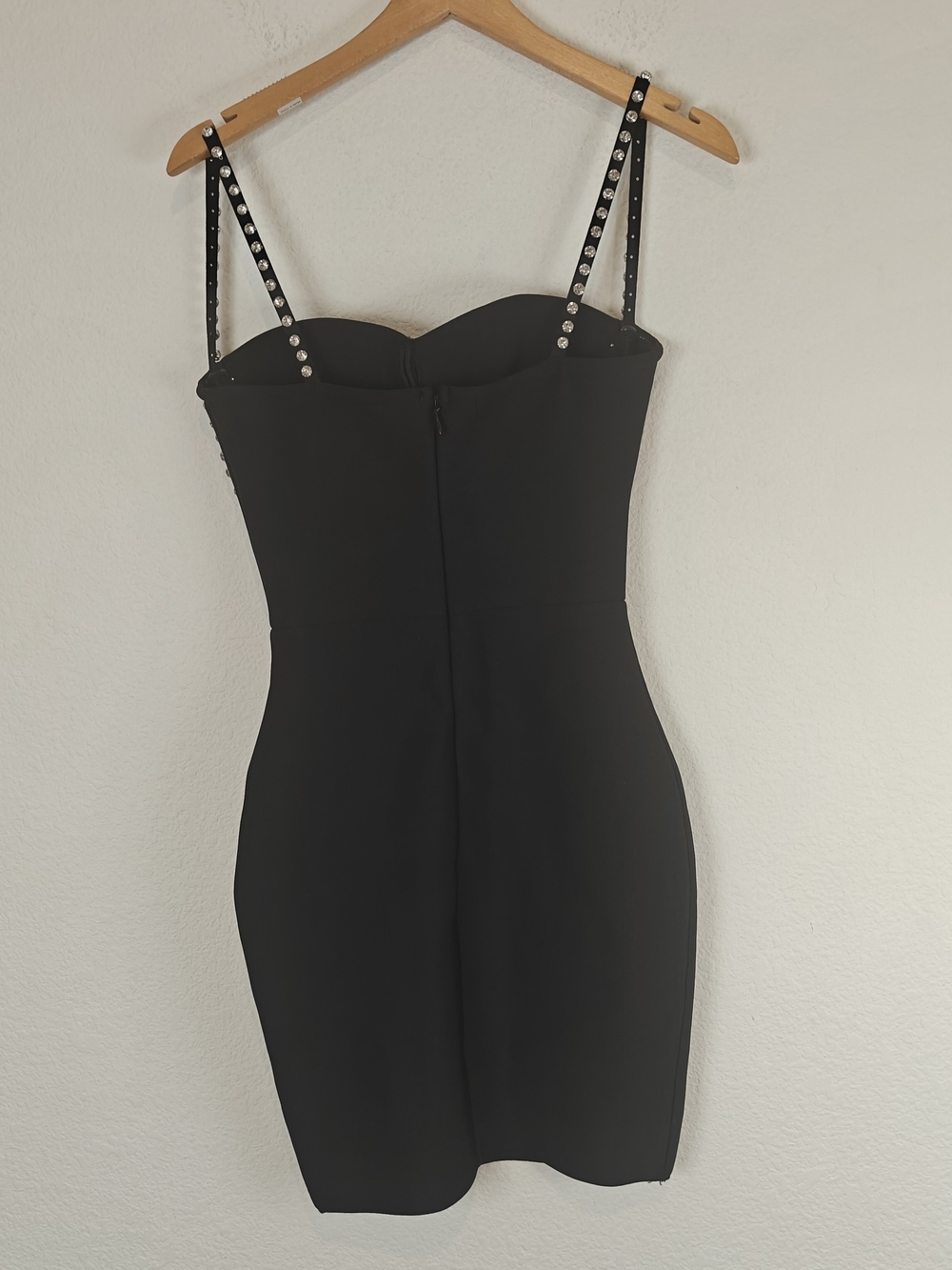 Crystal Embellished Bustier Bodycon Mini Dress Black Sparkle Corset Night Out SM - Picture 11 of 15